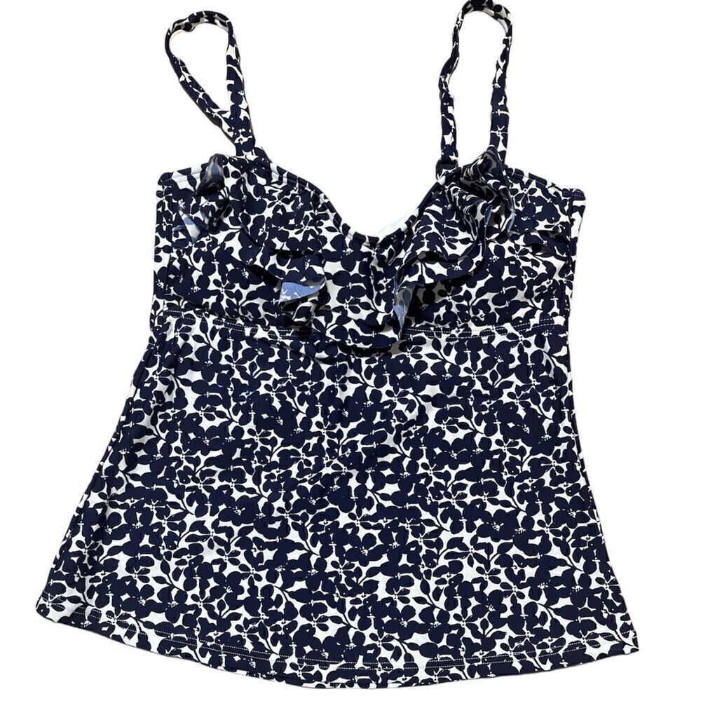 Island Escape Tankini Swim Top, Navy and White, Small, NWOT.